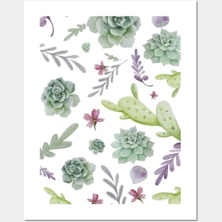 Cactus and Wreath Watercolor Pattern 1 Posters and Art